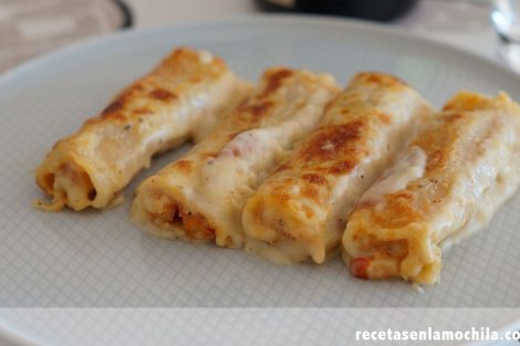 Canelones de rape con gambas